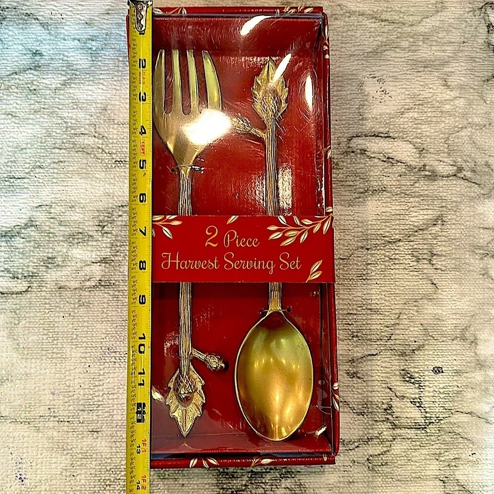 Harvest Serving Set 2 Piece Gold Tone Utensil Spoon‎ & Fork Large